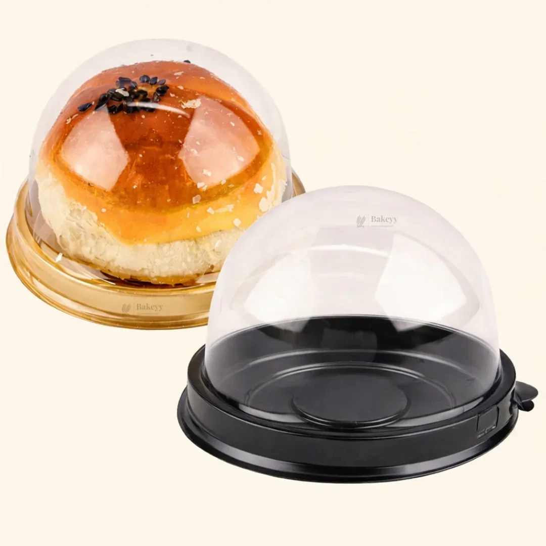 Mini Dome Cupcake & Pastry Container | Gold & Black Base | Clear Dome Lid | Pack of 50 - Image 3