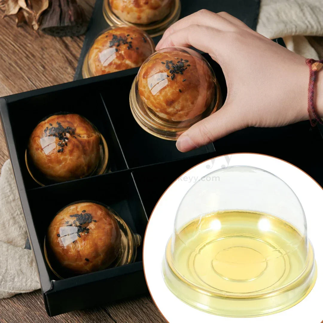 Mini Dome Cupcake & Pastry Container | Gold & Black Base | Clear Dome Lid | Pack of 50 - Image 6
