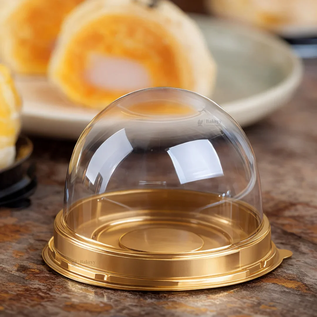 Mini Dome Cupcake & Pastry Container | Gold & Black Base | Clear Dome Lid | Pack of 50 - Image 9