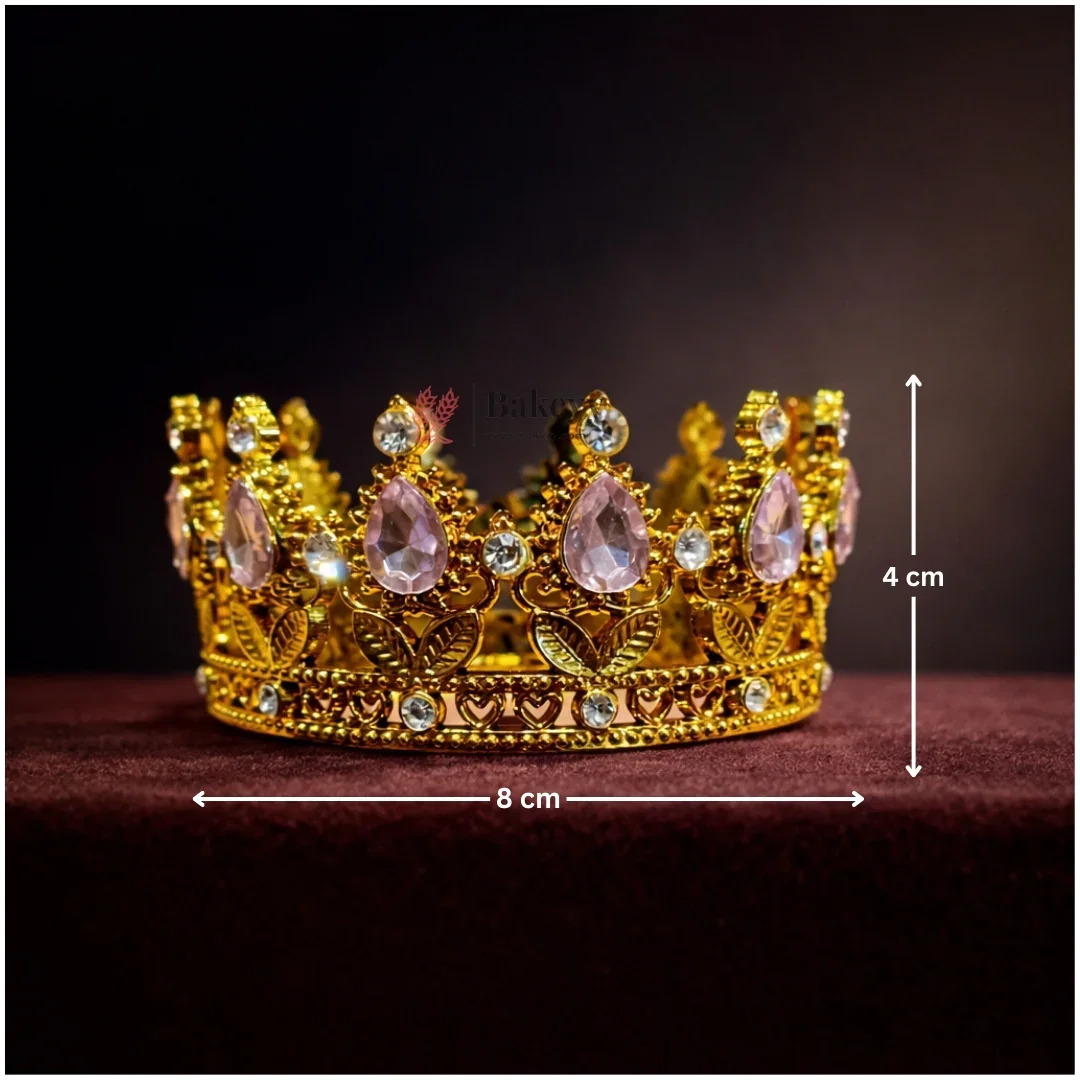 Mini Royal Crown Cake Topper | Decorative Golden Crown with Crystal Stones | Pack of 1 - Image 3