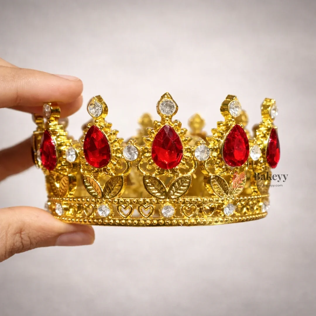 Mini Royal Crown Cake Topper | Decorative Golden Crown with Crystal Stones | Pack of 1 - Image 4