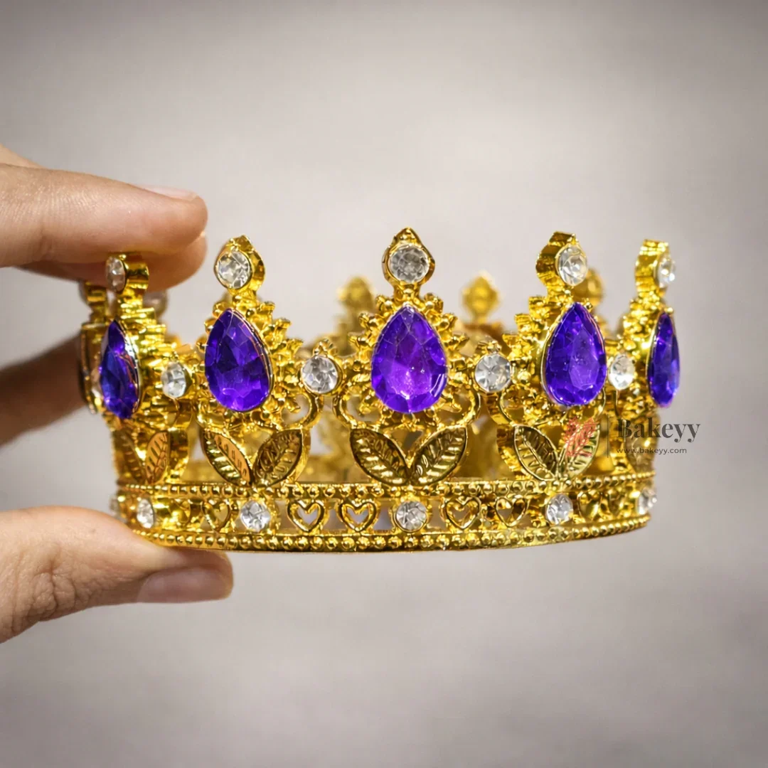 Mini Royal Crown Cake Topper | Decorative Golden Crown with Crystal Stones | Pack of 1 - Image 5