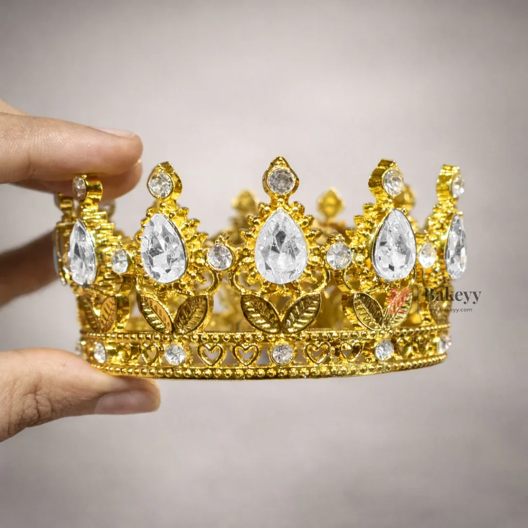 Mini Royal Crown Cake Topper | Decorative Golden Crown with Crystal Stones | Pack of 1 - Image 8