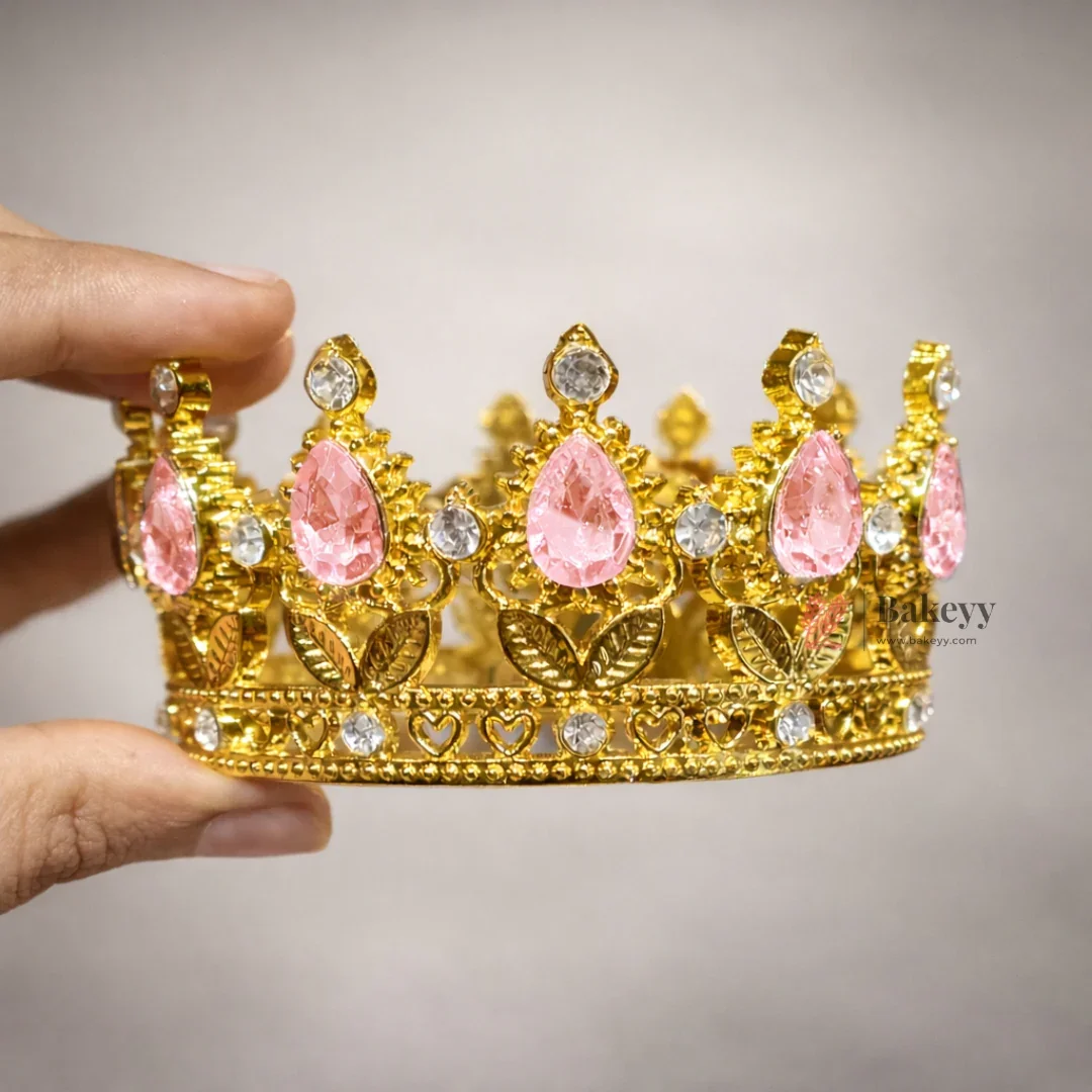 Mini Royal Crown Cake Topper | Decorative Golden Crown with Crystal Stones | Pack of 1 - Image 9
