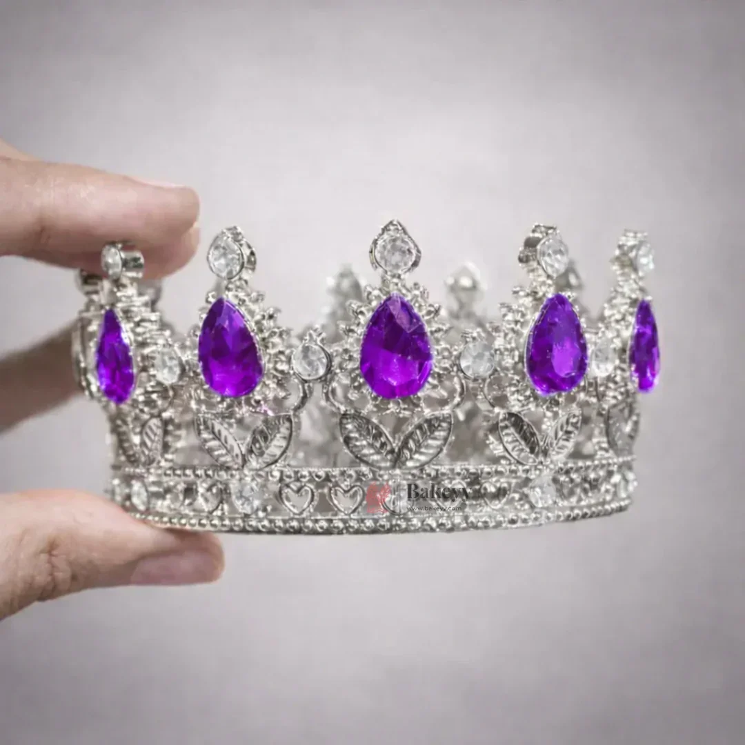 Mini Royal Crown Cake Topper | Decorative Sliver Crown with Crystal Stones | Pack of 1 - Image 10