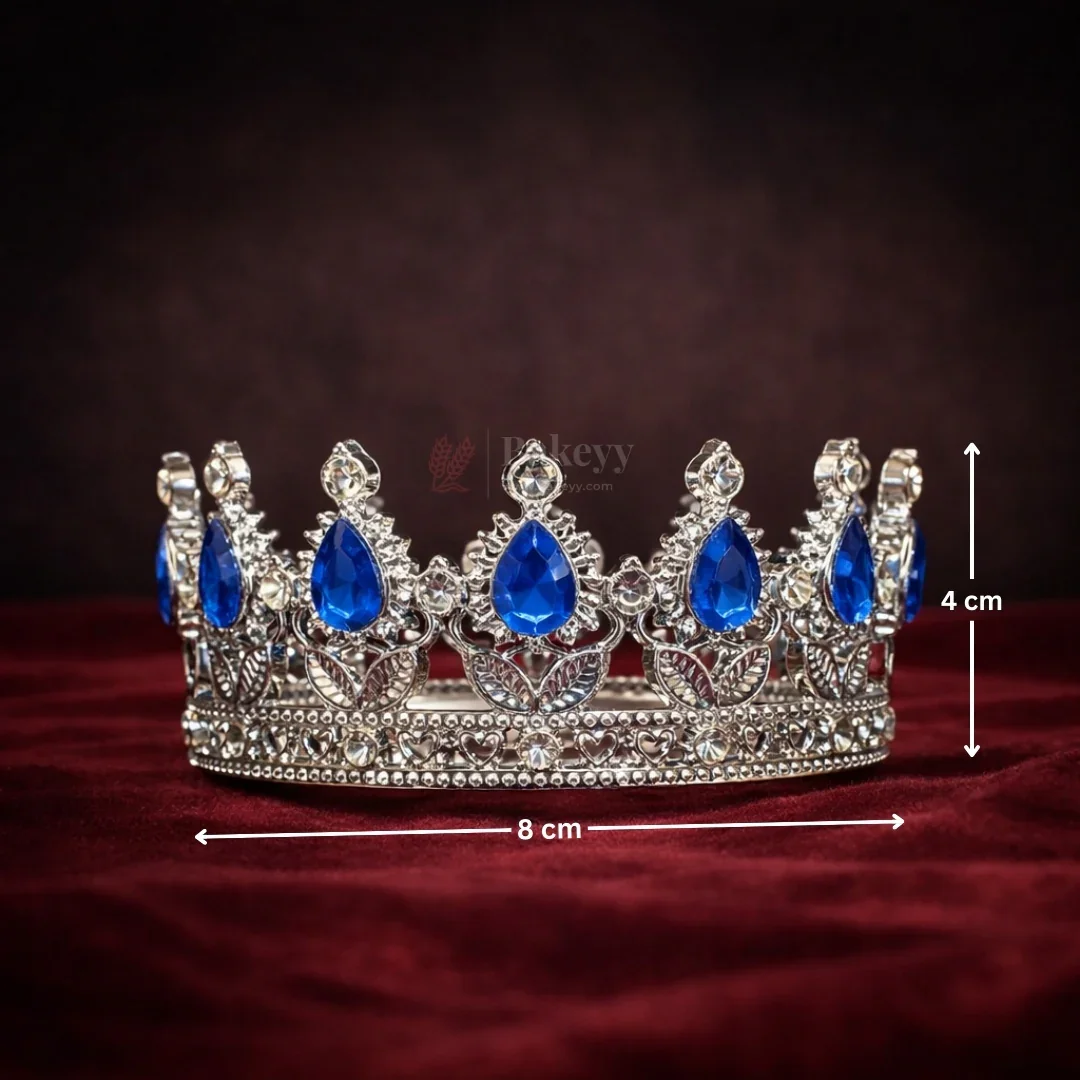 Mini Royal Crown Cake Topper | Decorative Sliver Crown with Crystal Stones | Pack of 1 - Image 2