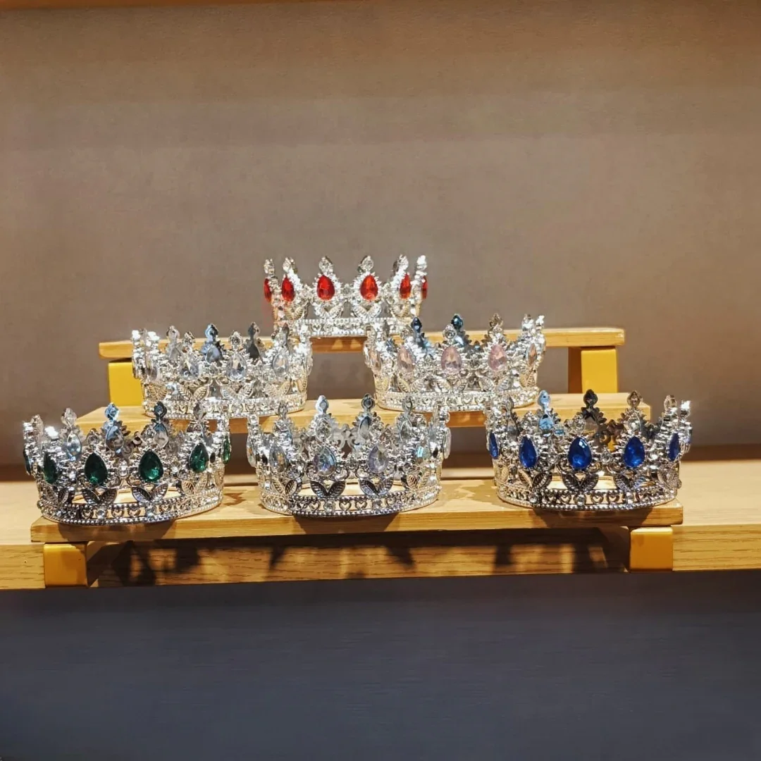 Mini Royal Crown Cake Topper | Decorative Sliver Crown with Crystal Stones | Pack of 1 - Image 3