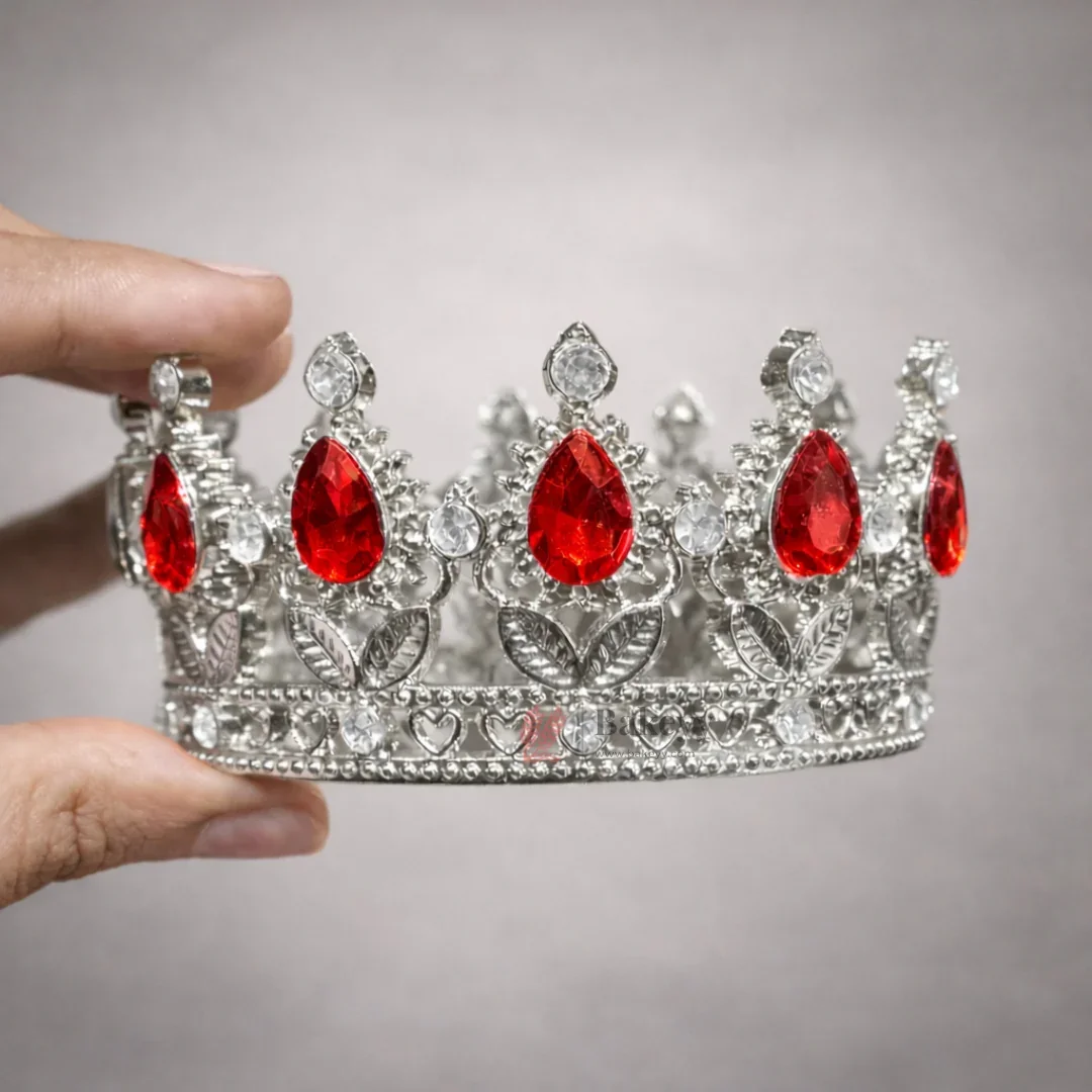 Mini Royal Crown Cake Topper | Decorative Sliver Crown with Crystal Stones | Pack of 1 - Image 4