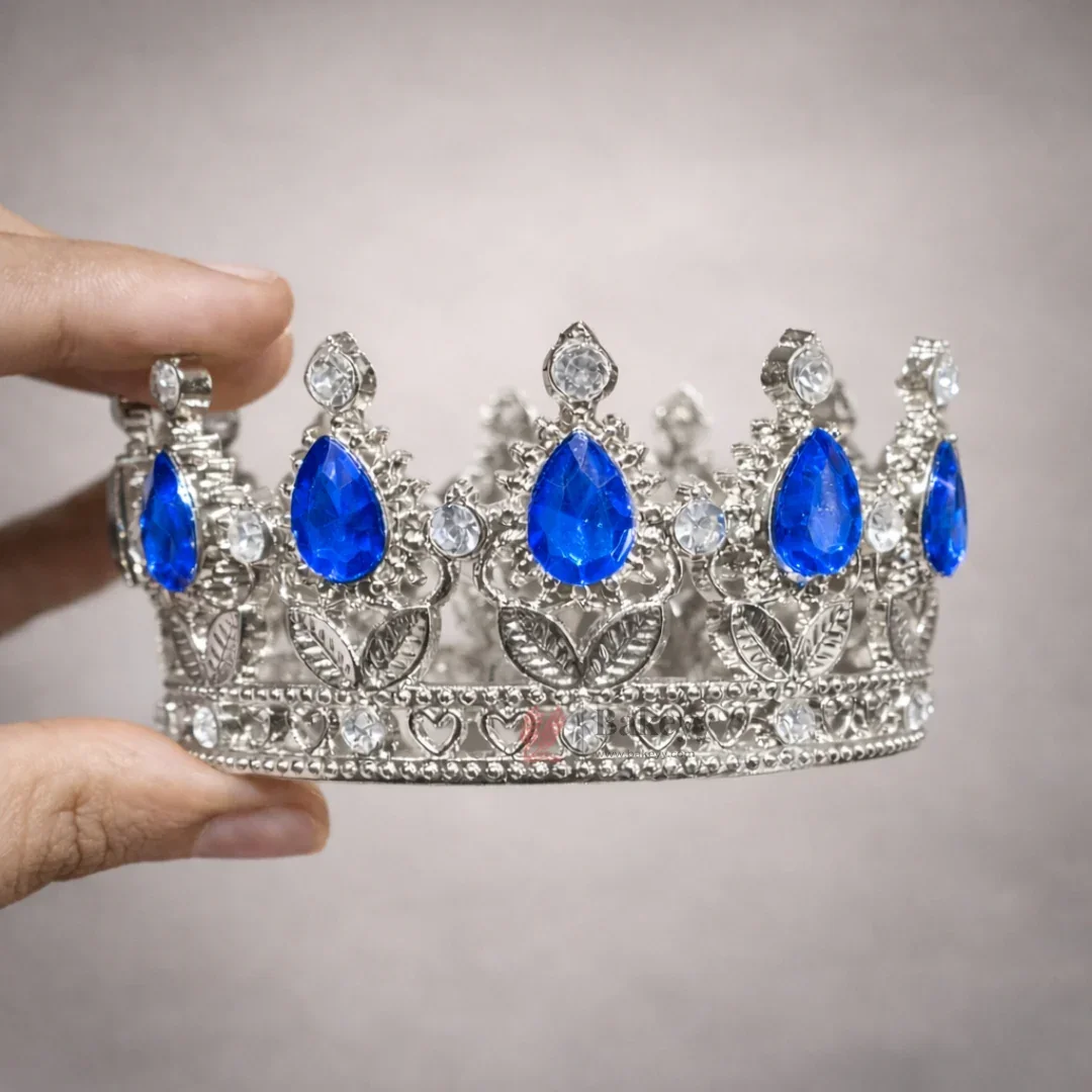 Mini Royal Crown Cake Topper | Decorative Sliver Crown with Crystal Stones | Pack of 1 - Image 5