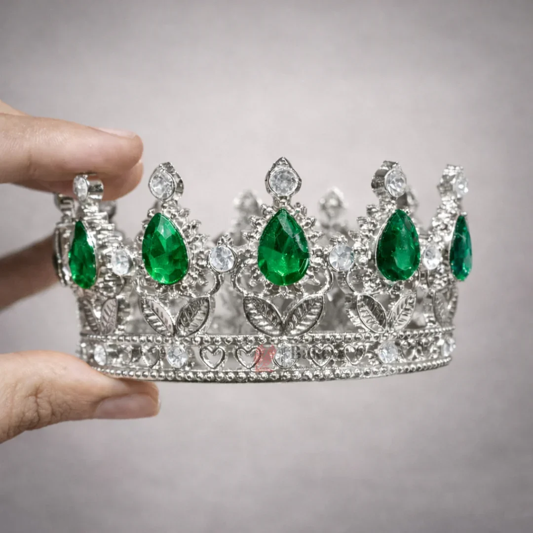 Mini Royal Crown Cake Topper | Decorative Sliver Crown with Crystal Stones | Pack of 1 - Image 6