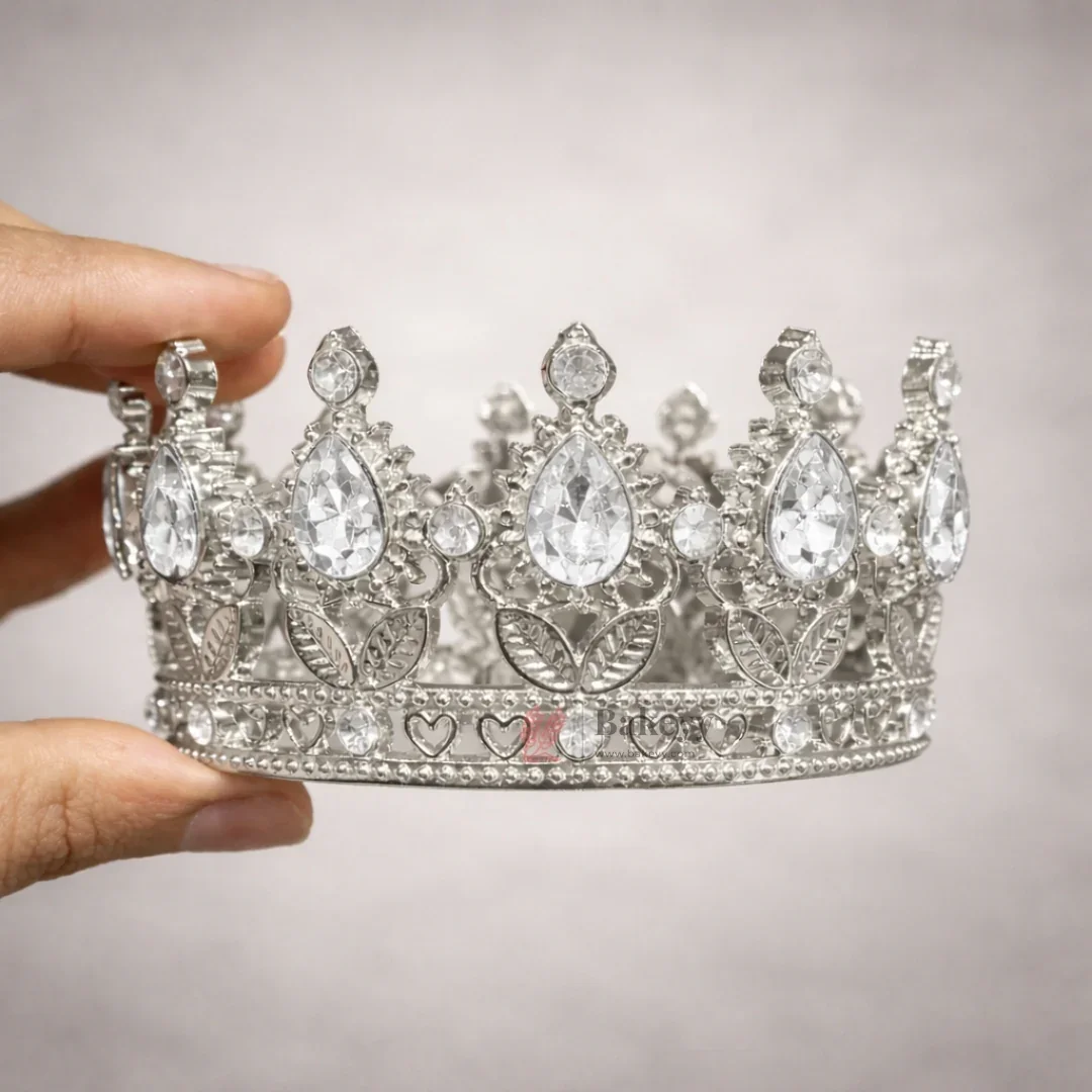 Mini Royal Crown Cake Topper | Decorative Sliver Crown with Crystal Stones | Pack of 1 - Image 7