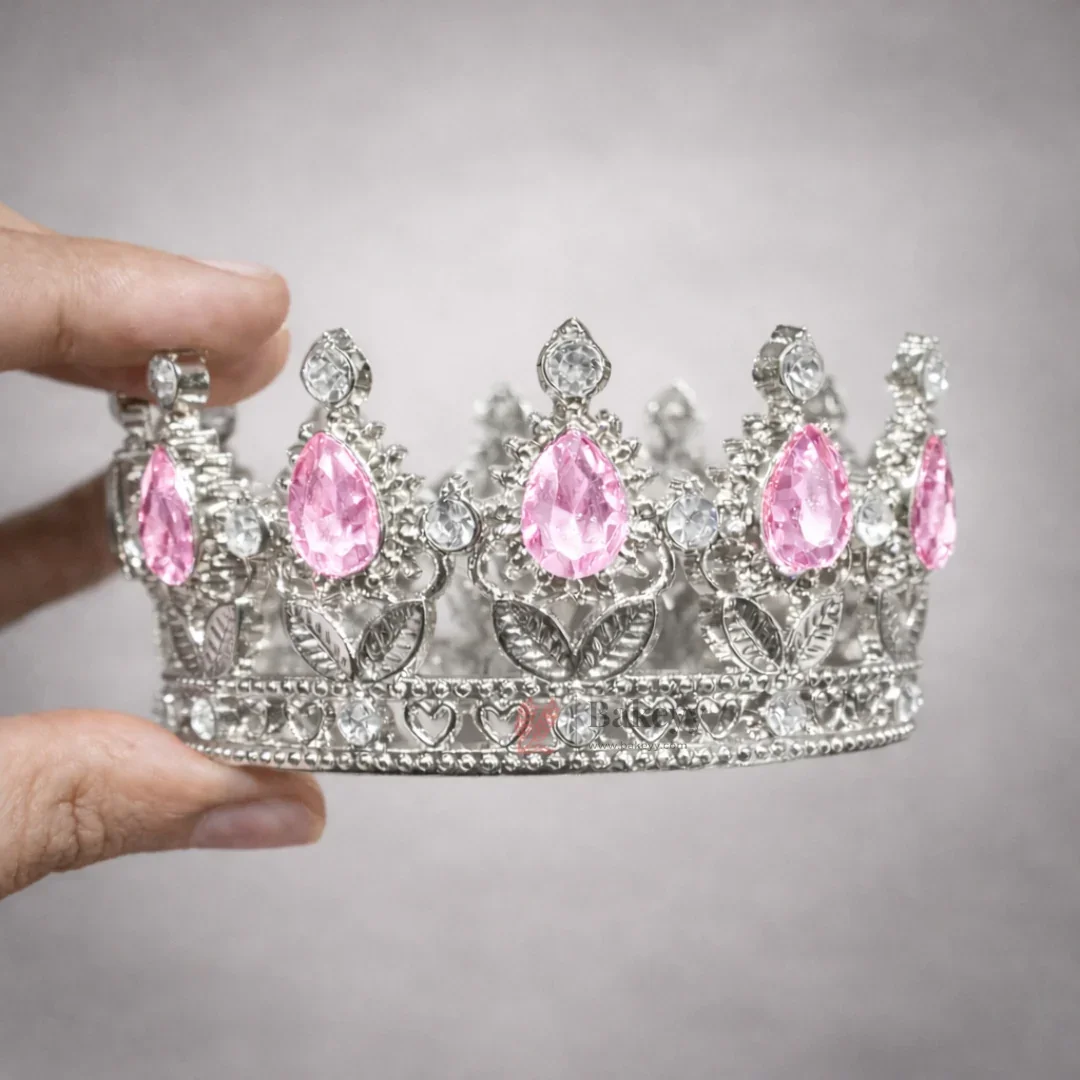Mini Royal Crown Cake Topper | Decorative Sliver Crown with Crystal Stones | Pack of 1 - Image 8