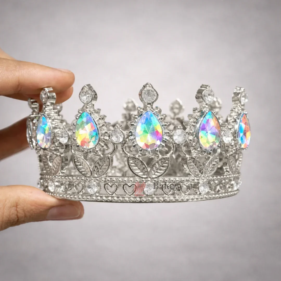 Mini Royal Crown Cake Topper | Decorative Sliver Crown with Crystal Stones | Pack of 1 - Image 9