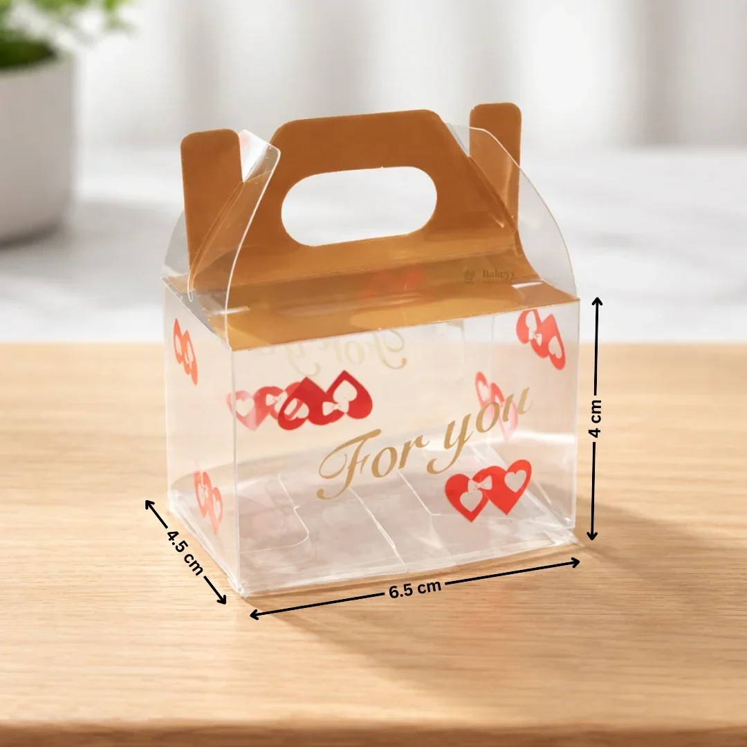 Mini Transparent PVC Goodie Box with Handle | “For You” Heart Print Goodie Box | 2 Sizes Available | Pack of 10 - Image 4