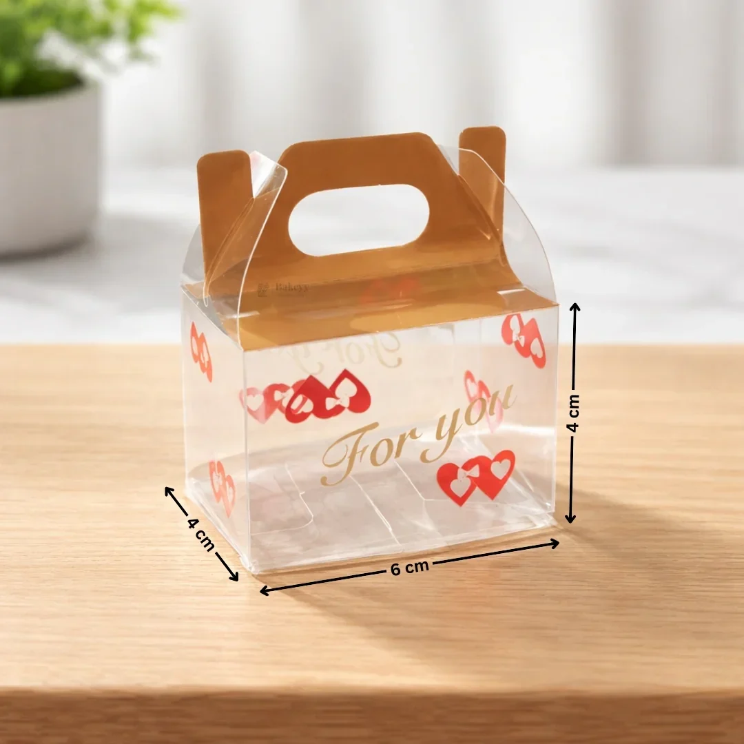 Mini Transparent PVC Goodie Box with Handle | “For You” Heart Print Goodie Box | 2 Sizes Available | Pack of 10 - Image 5