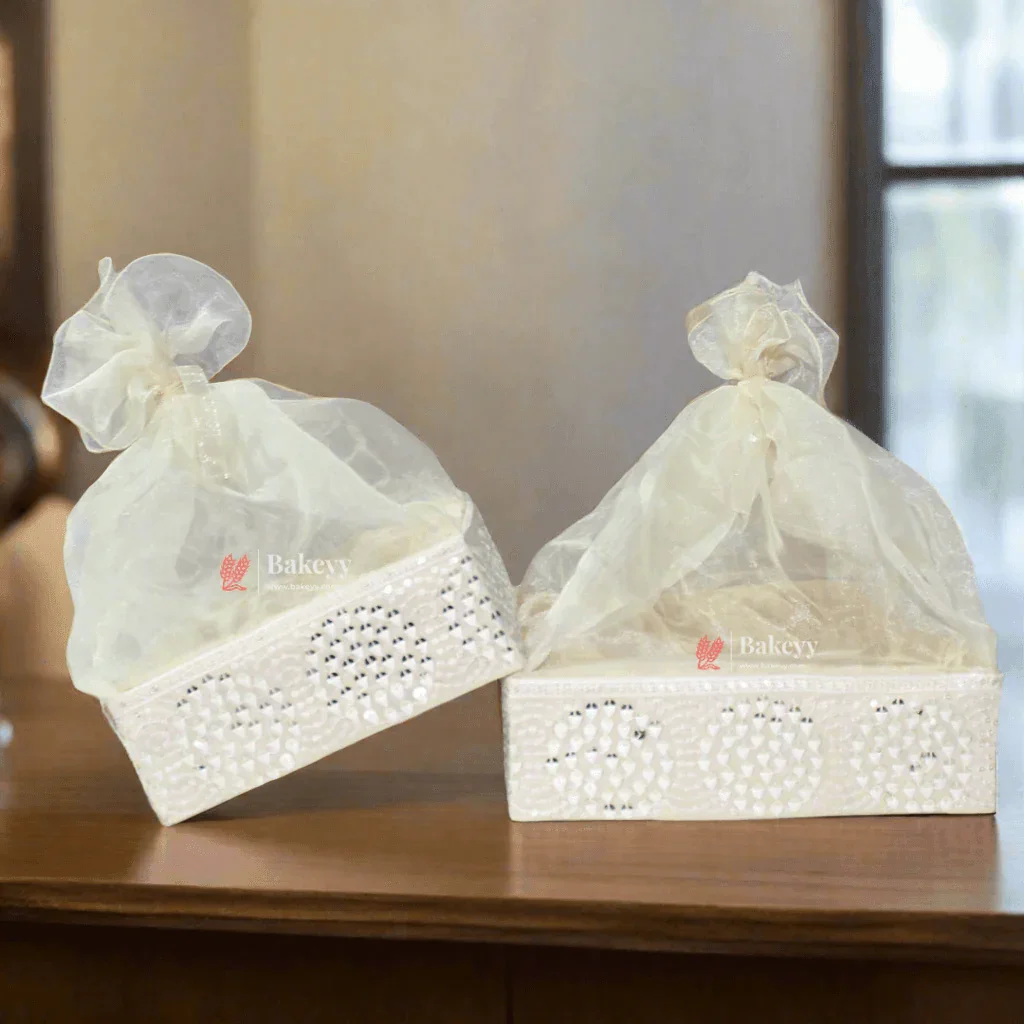 Crystal Mesh Hamper Gift Set | Mint, Ivory, and Pink | Elegant Square Gifting Tray - Image 10