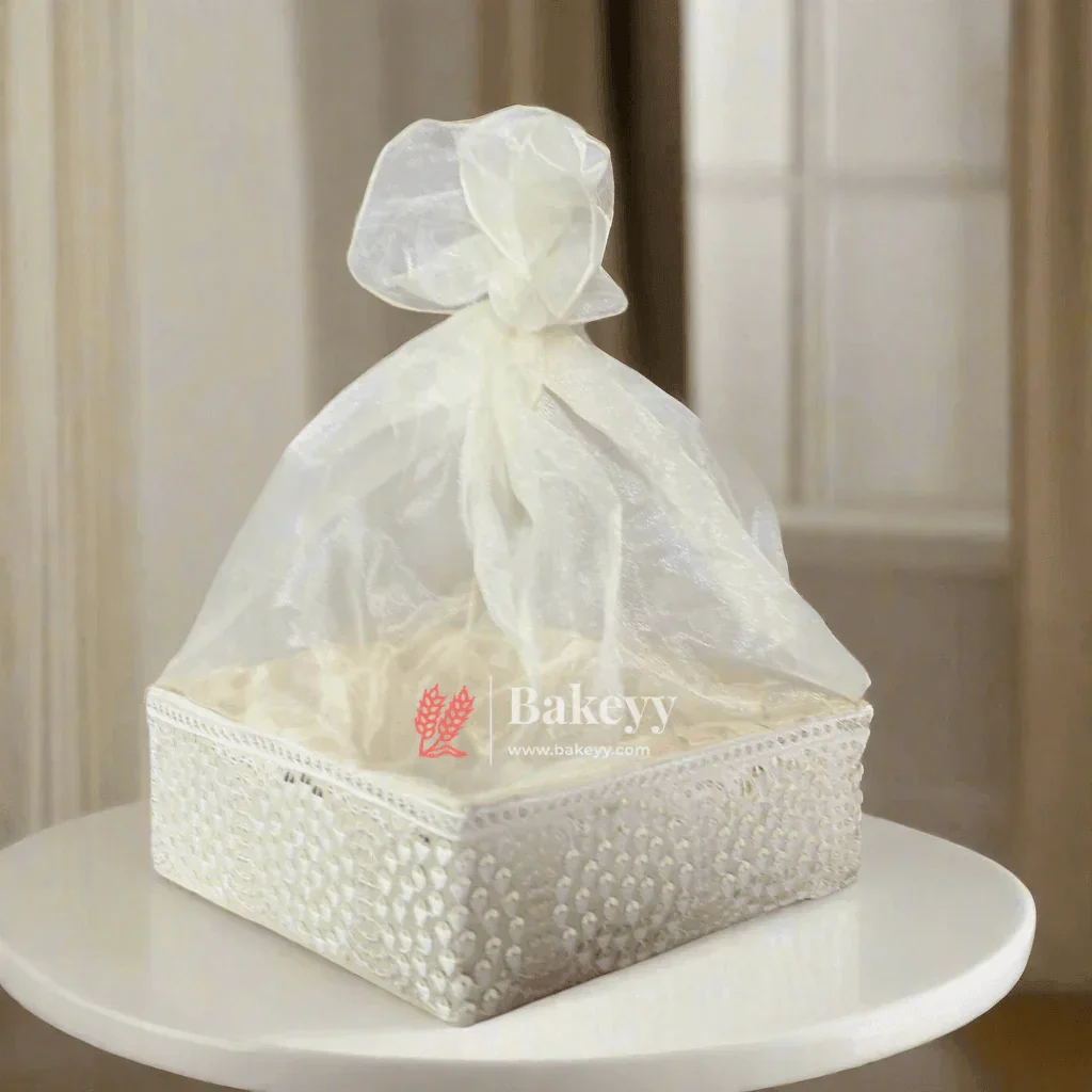 Crystal Mesh Hamper Gift Set | Mint, Ivory, and Pink | Elegant Square Gifting Tray - Image 11