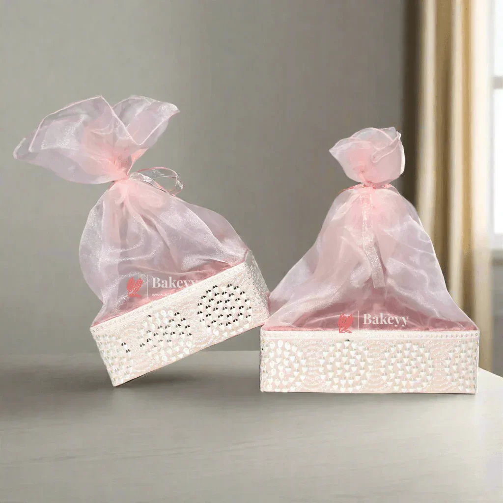 Crystal Mesh Hamper Gift Set | Mint, Ivory, and Pink | Elegant Square Gifting Tray - Image 12