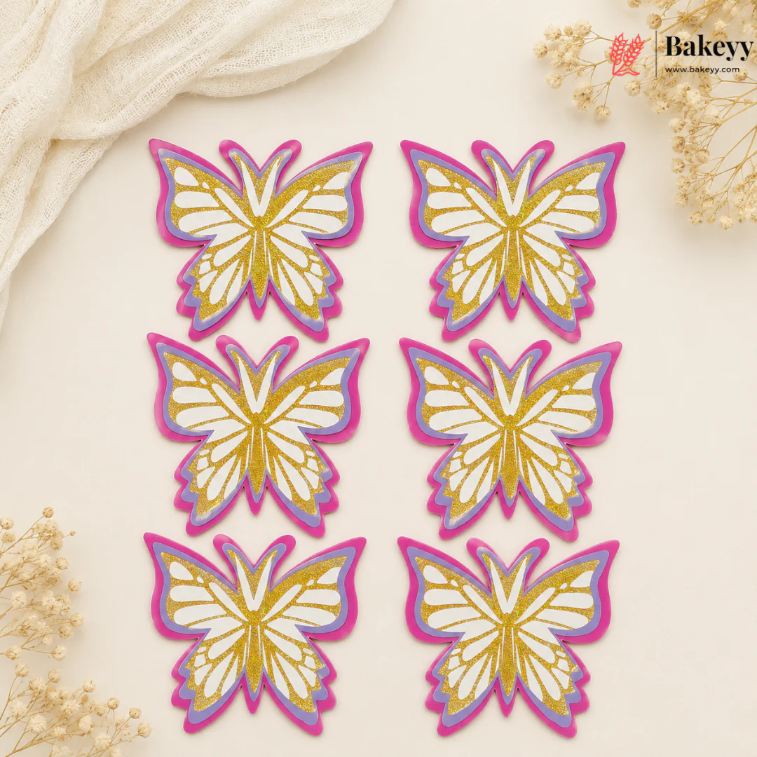 Mixed Premium Butterfly Cake Topper with Gold Glitter Detail | Theme Cakes & Dessert Decoration | 6 Pcs per Pack | Pack of 1 - Image 10