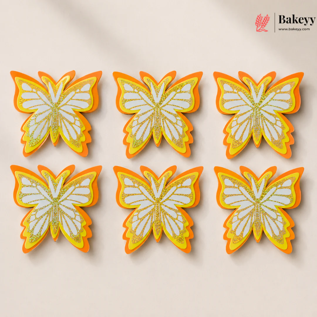 Mixed Premium Butterfly Cake Topper with Gold Glitter Detail | Theme Cakes & Dessert Decoration | 6 Pcs per Pack | Pack of 1 - Image 12