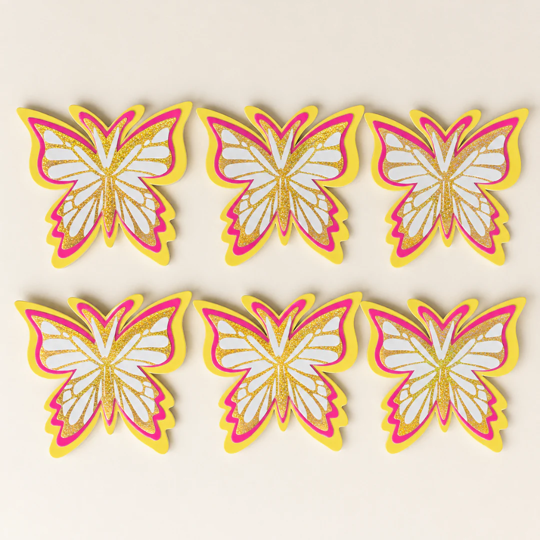 Mixed Premium Butterfly Cake Topper with Gold Glitter Detail | Theme Cakes & Dessert Decoration | 6 Pcs per Pack | Pack of 1 - Image 14