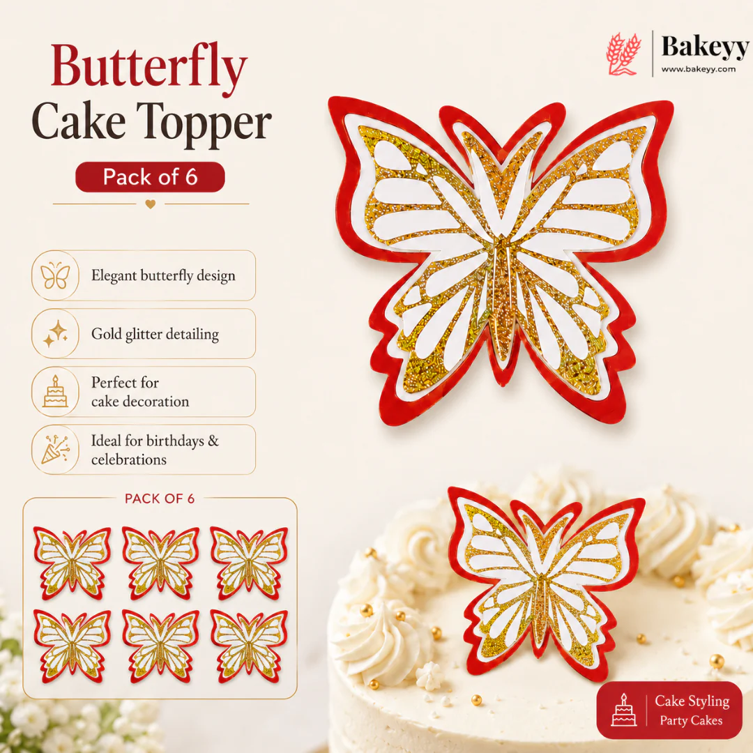 Mixed Premium Butterfly Cake Topper with Gold Glitter Detail | Theme Cakes & Dessert Decoration | 6 Pcs per Pack | Pack of 1 - Image 15