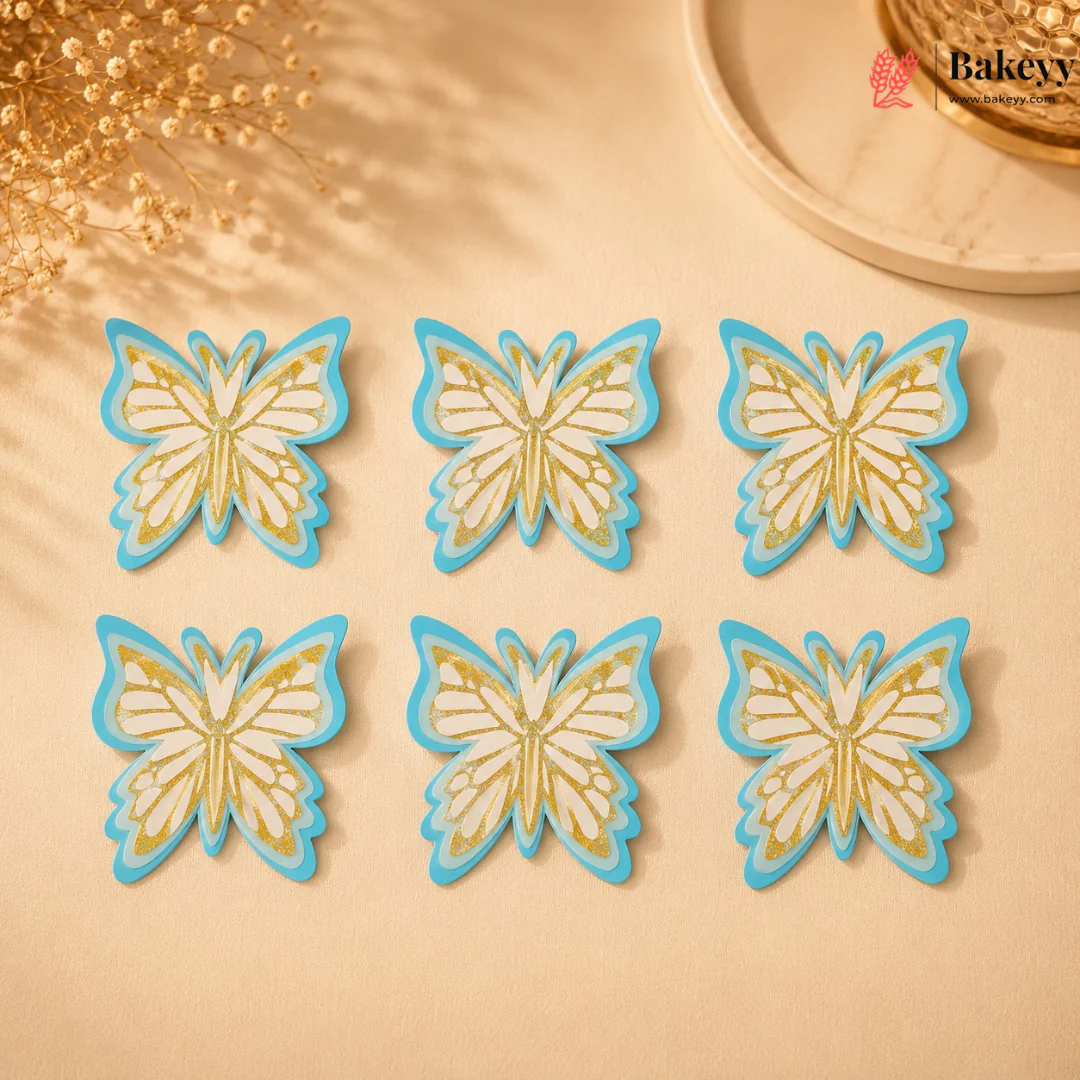 Mixed Premium Butterfly Cake Topper with Gold Glitter Detail | Theme Cakes & Dessert Decoration | 6 Pcs per Pack | Pack of 1 - Image 4