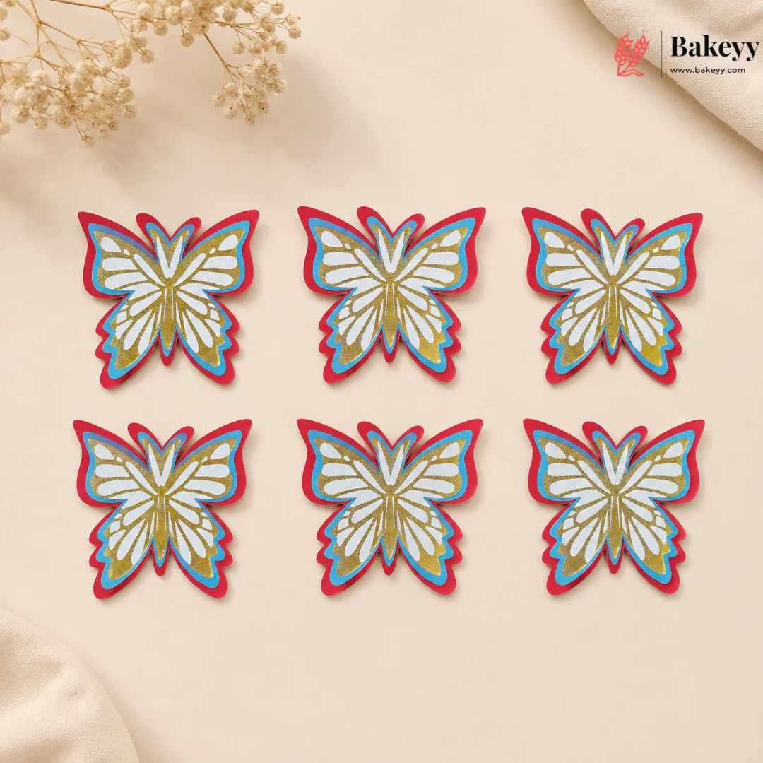 Mixed Premium Butterfly Cake Topper with Gold Glitter Detail | Theme Cakes & Dessert Decoration | 6 Pcs per Pack | Pack of 1 - Image 6