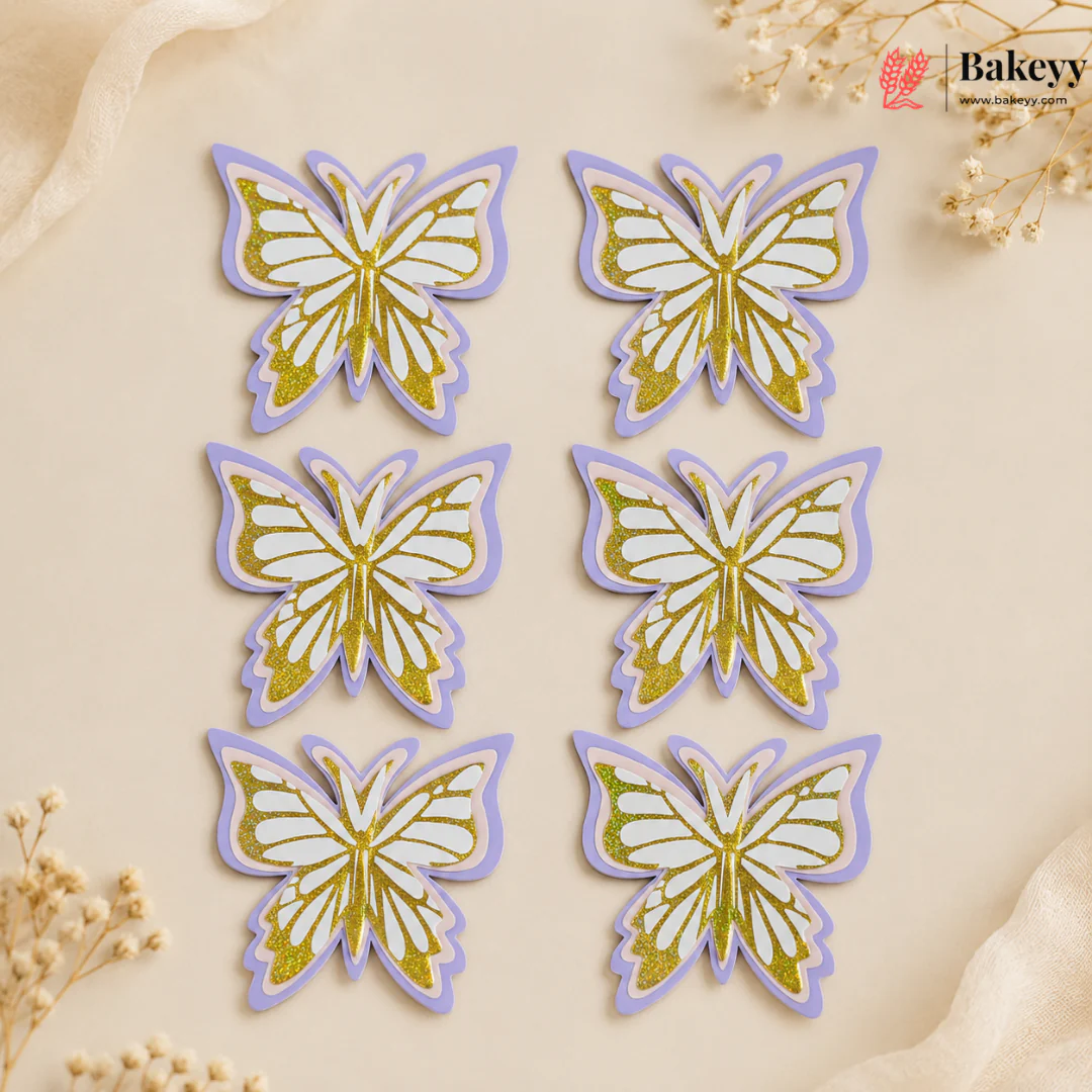 Mixed Premium Butterfly Cake Topper with Gold Glitter Detail | Theme Cakes & Dessert Decoration | 6 Pcs per Pack | Pack of 1 - Image 8