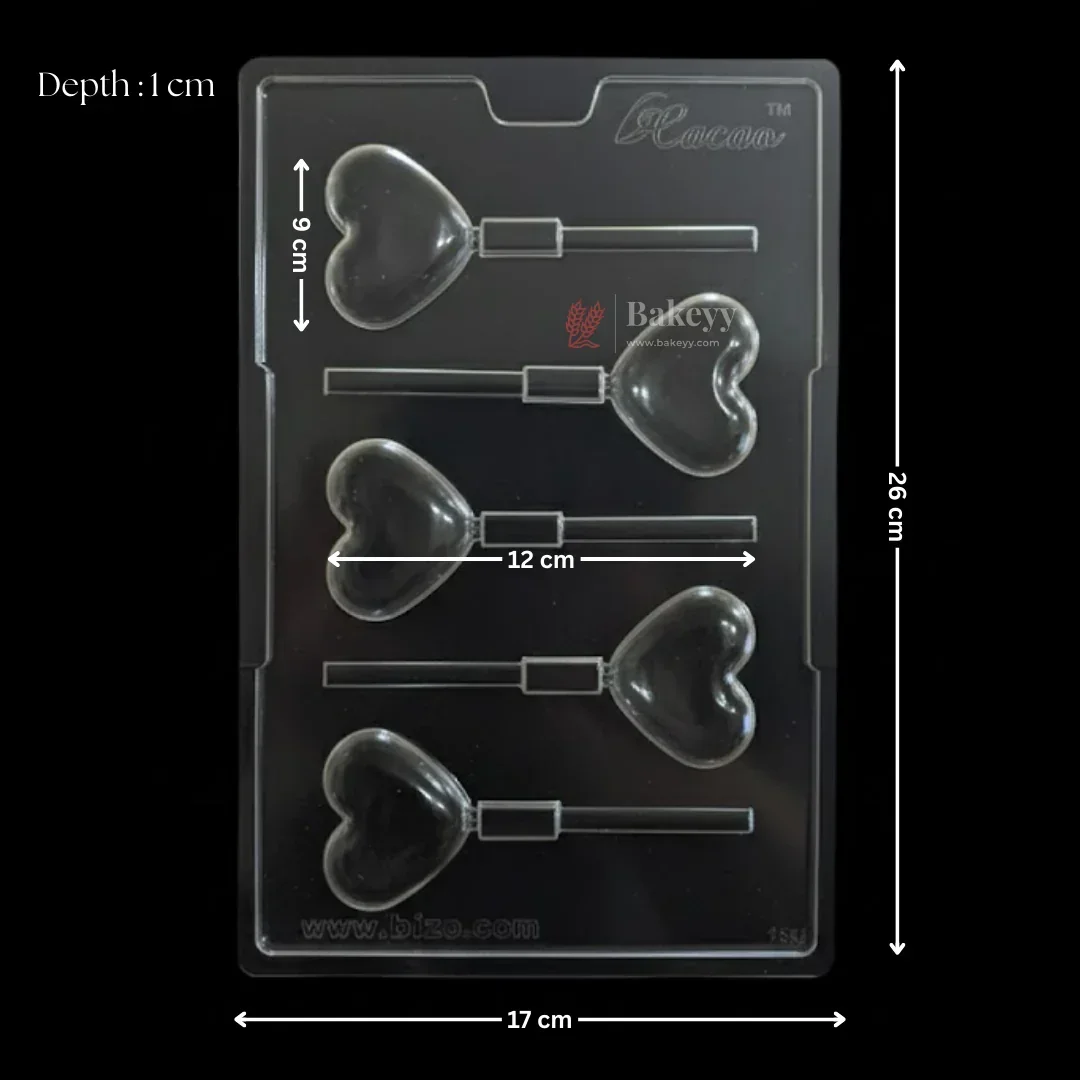 Mould 156 | Heart Lollipop Chocolate Mould | 5 Cavity | Pack of 1 - Image 2