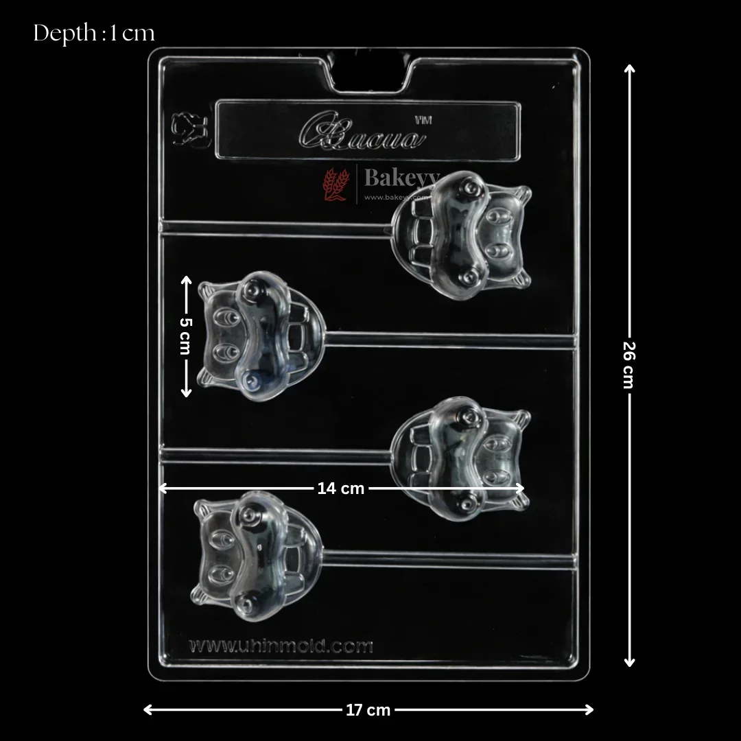 Mould 292 | Hippo Face Lollipop Chocolate Mould | 4 Cavity | Pack of 1 - Image 2