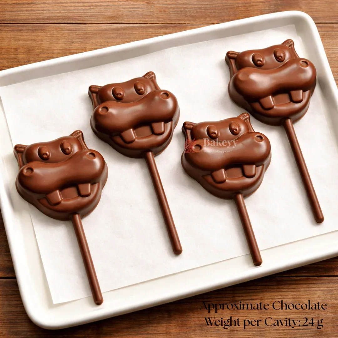 Mould 292 | Hippo Face Lollipop Chocolate Mould | 4 Cavity | Pack of 1 - Image 3