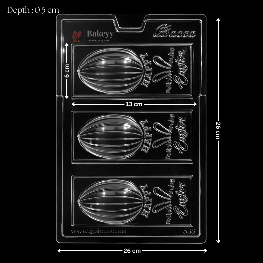Mould 568 | Happy Easter Chocolate Bar Plastic Mould | Egg & Bunny Design | 3 Cavity | Pack of 1 - Image 2