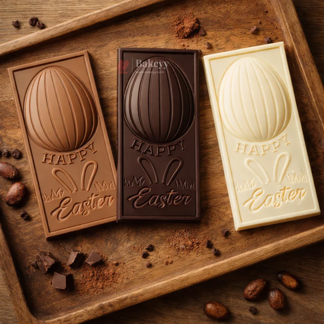 Mould 568 | Happy Easter Chocolate Bar Plastic Mould | Egg & Bunny Design | 3 Cavity | Pack of 1 - Image 3