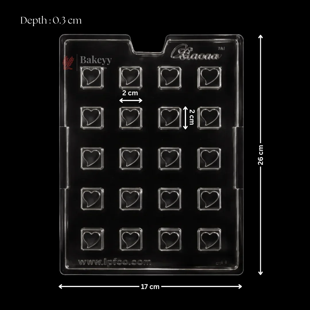 Mould 488 | Mini Heart Embossed Square Chocolate Mould | Pack of 1 - Image 2