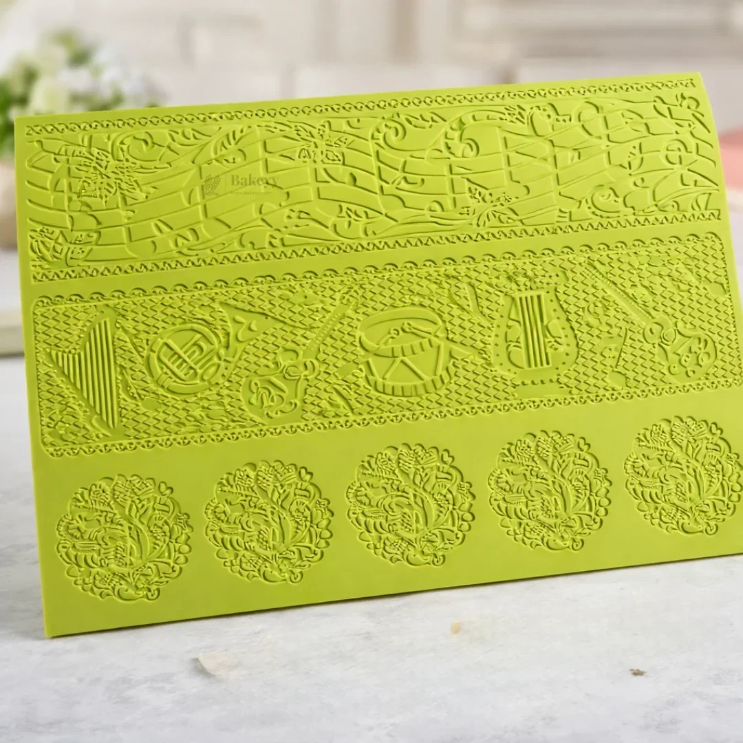 Music Theme Silicone Lace Mould | Craft Mould | Cake Border & Decor Mould | Food-Grade Silicone | Pack of 1