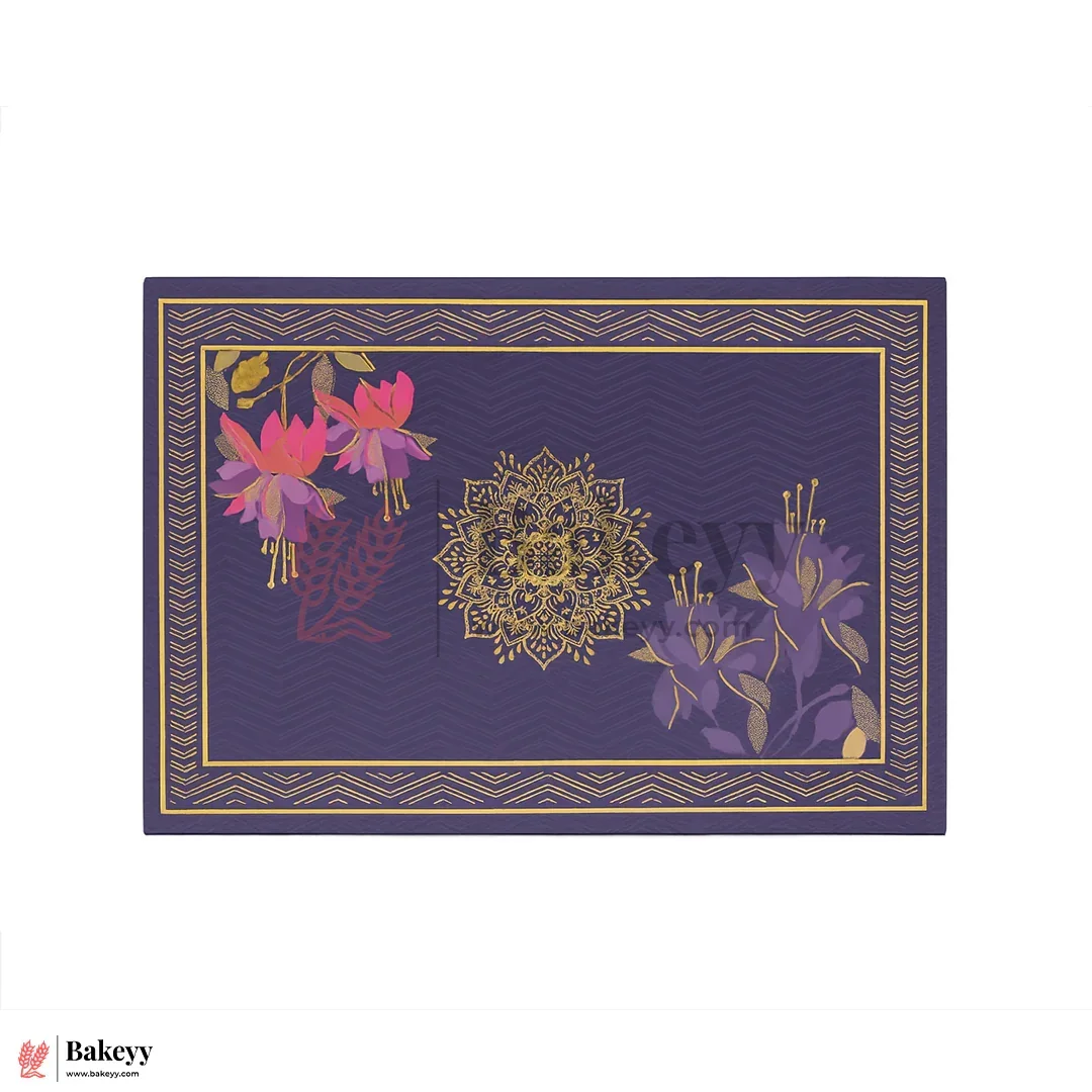 One Kg Sweet Box | 10.5x7.5x1.5 Inch | Royal Blue Floral Sweet Box with Golden Tray 1 Piece