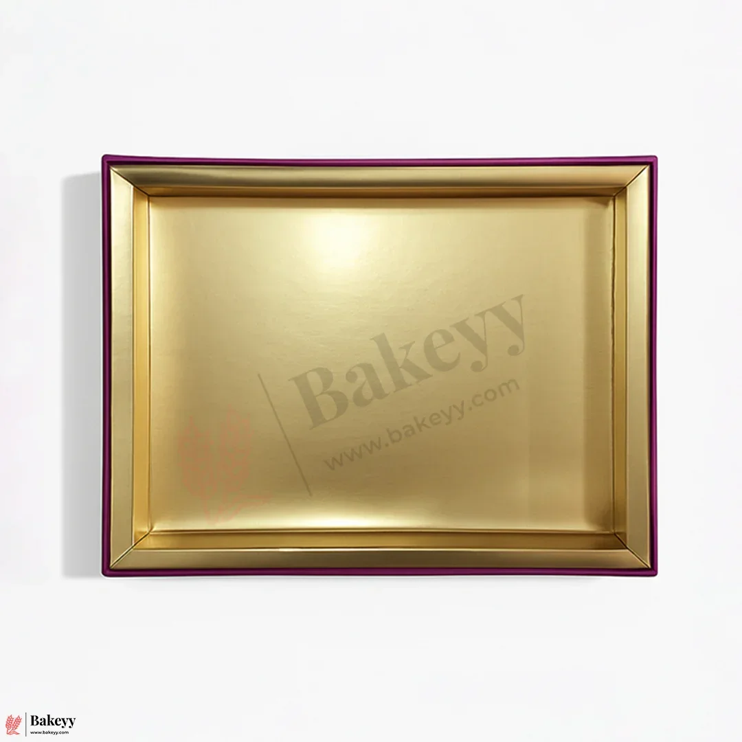 One Kg Sweet Box | 10.5x7.5x1.5 Inch | Royal Pink & Gold Sweet Box with Golden Tray 1 Piece - Image 3