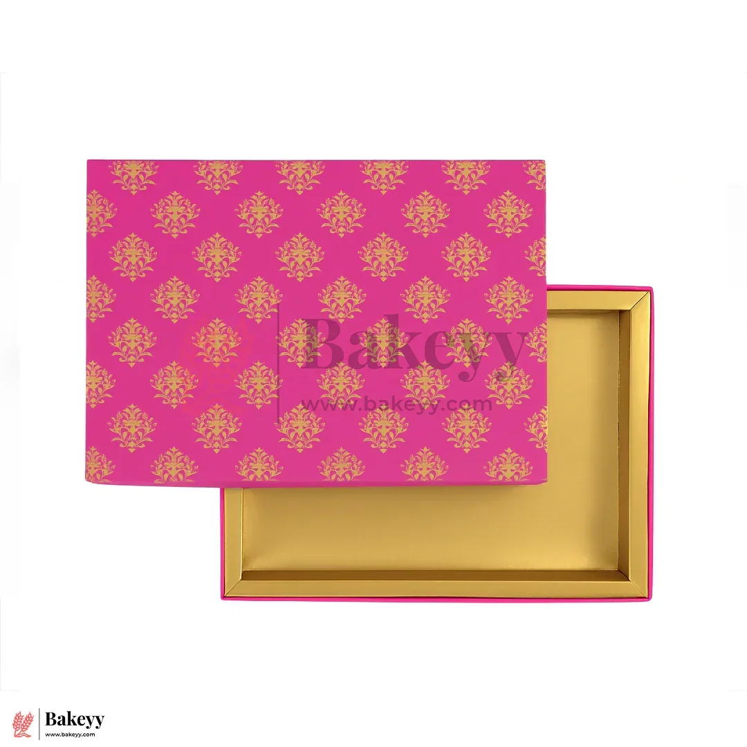 One Kg Sweet Box | 10.5x7.5x1.5 Inch | Royal Pink & Gold Sweet Box with Golden Tray 1 Piece - Image 4
