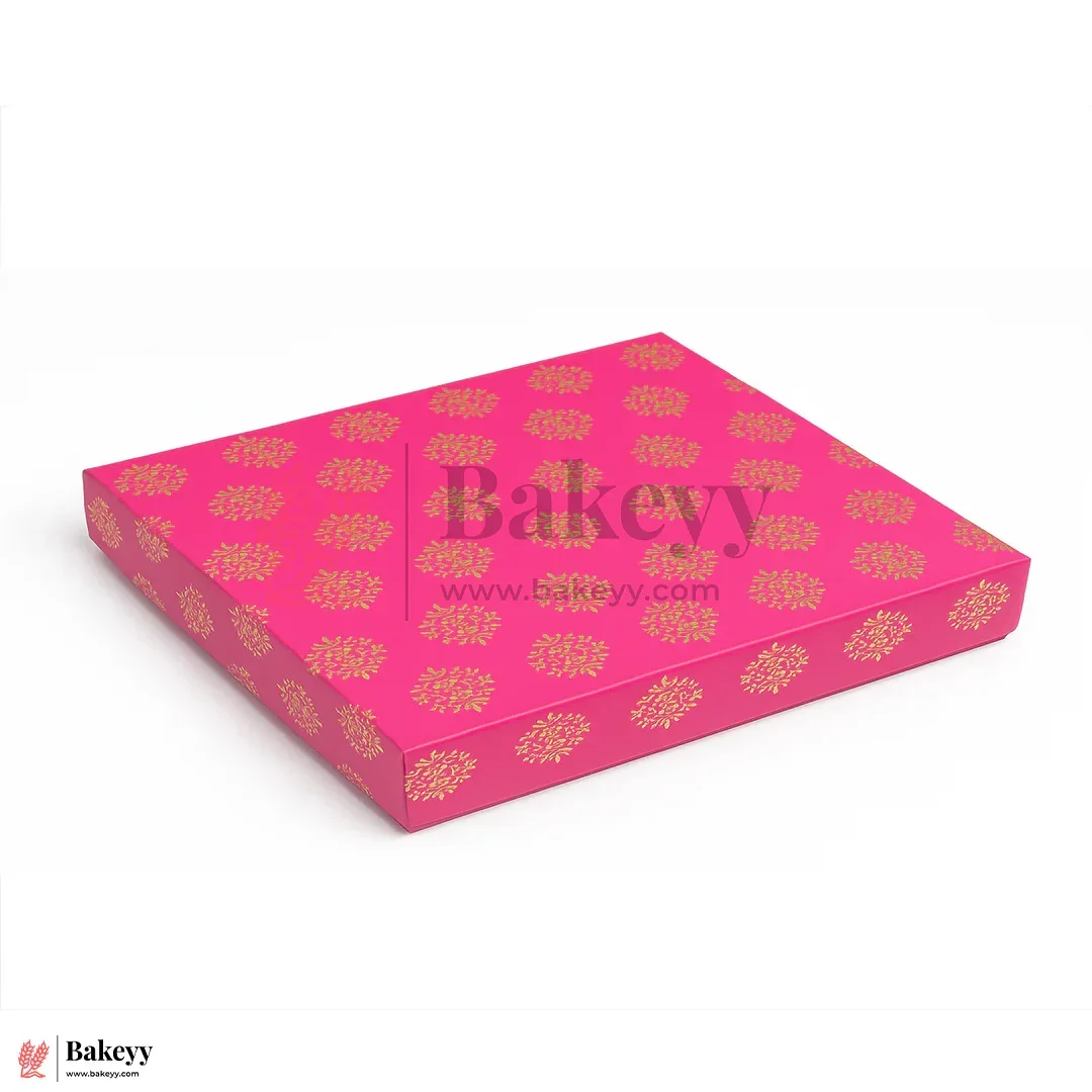 One Kg Sweet Box | 10.5x7.5x1.5 Inch | Royal Pink & Gold Sweet Box with Golden Tray 1 Piece - Image 7