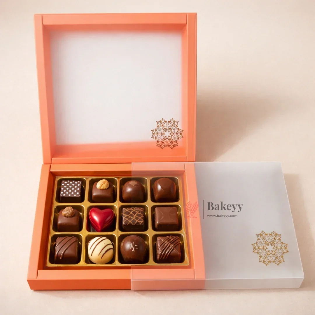 Orange Sliding Chocolate Box with Gold Cavity | Premium Gift Box for Chocolates | Pack of 10