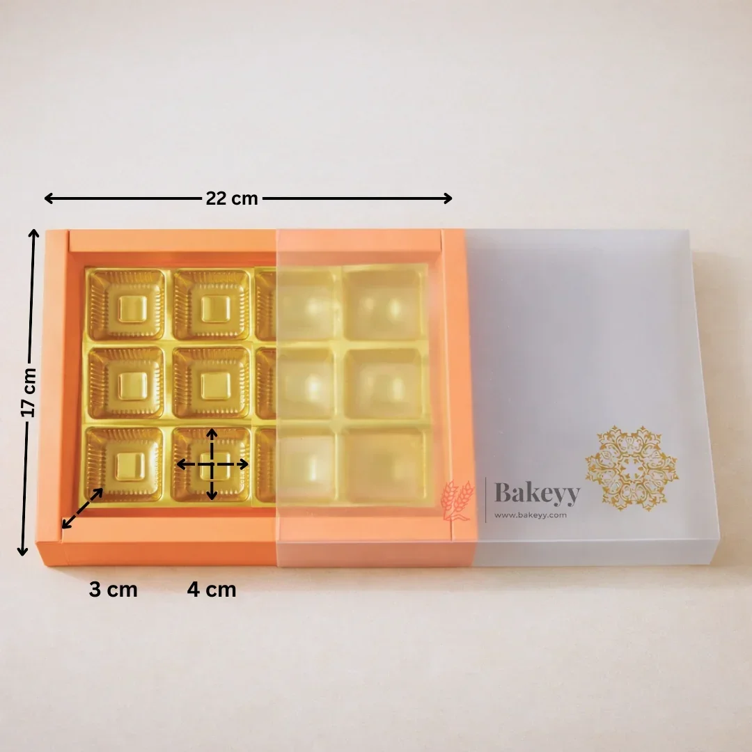 Orange Sliding Chocolate Box with Gold Cavity | Premium Gift Box for Chocolates | Pack of 10 - Image 4