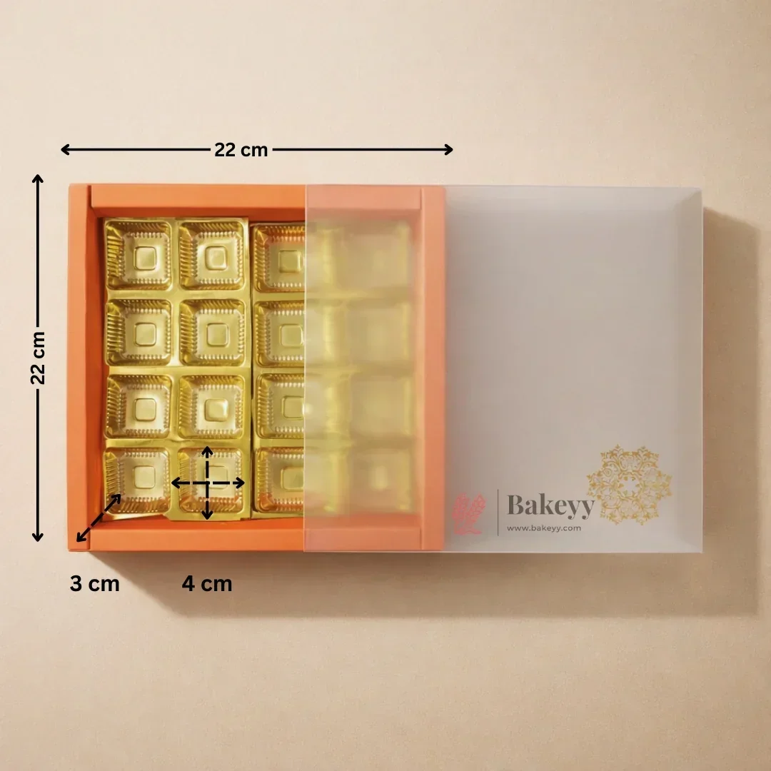 Orange Sliding Chocolate Box with Gold Cavity | Premium Gift Box for Chocolates | Pack of 10 - Image 5