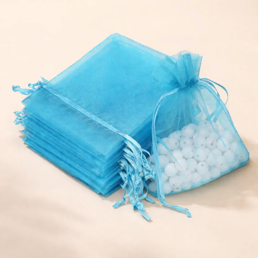 Organza Potli Bags | Drawstring Bags | Aqua Blue Color