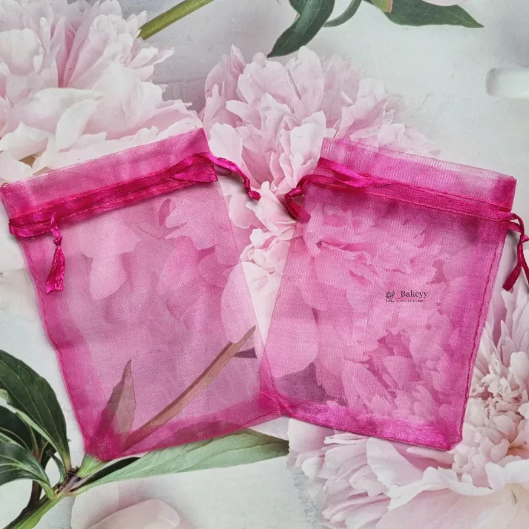 Organza Potli Bags | Drawstring Bags | Dark Pink Color - Image 3