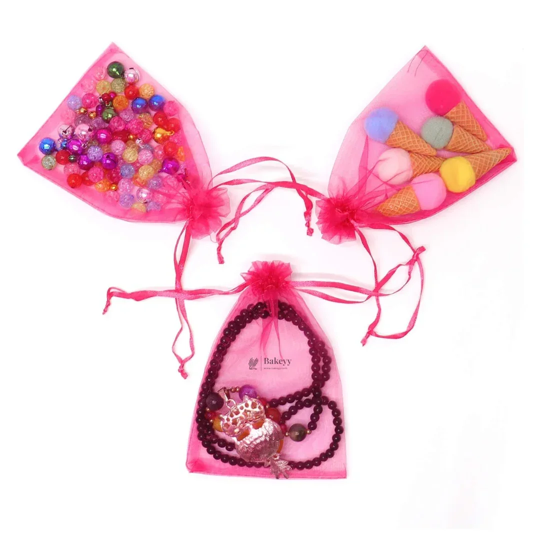 Organza Potli Bags | Drawstring Bags | Dark Pink Color - Image 4
