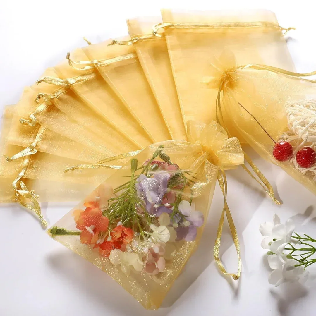 Organza Potli Bags | Drawstring Bags | Gold Color - Image 3