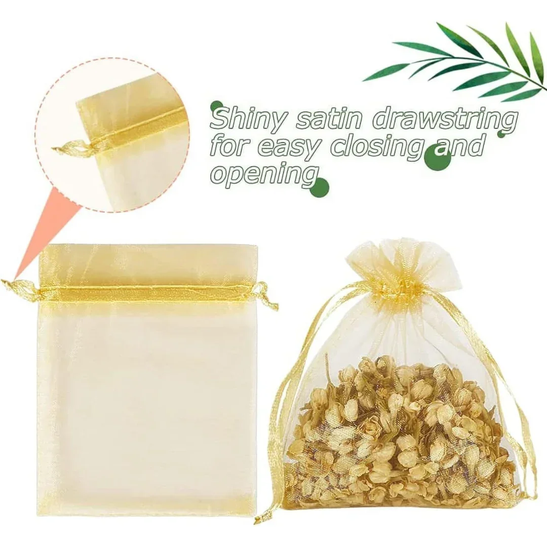 Organza Potli Bags | Drawstring Bags | Gold Color - Image 4