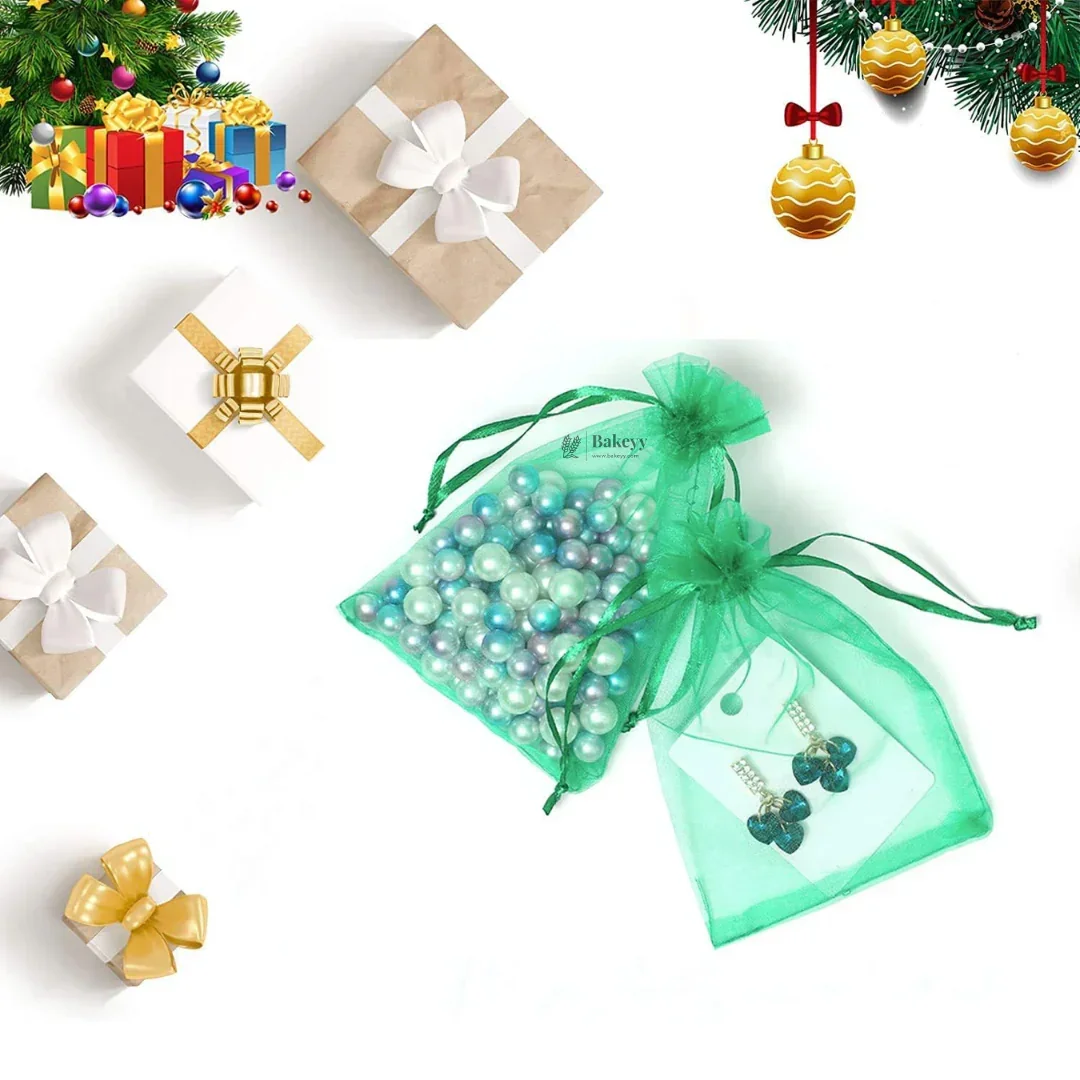 Organza Potli Bags | Drawstring Bags | Green Color - Image 3