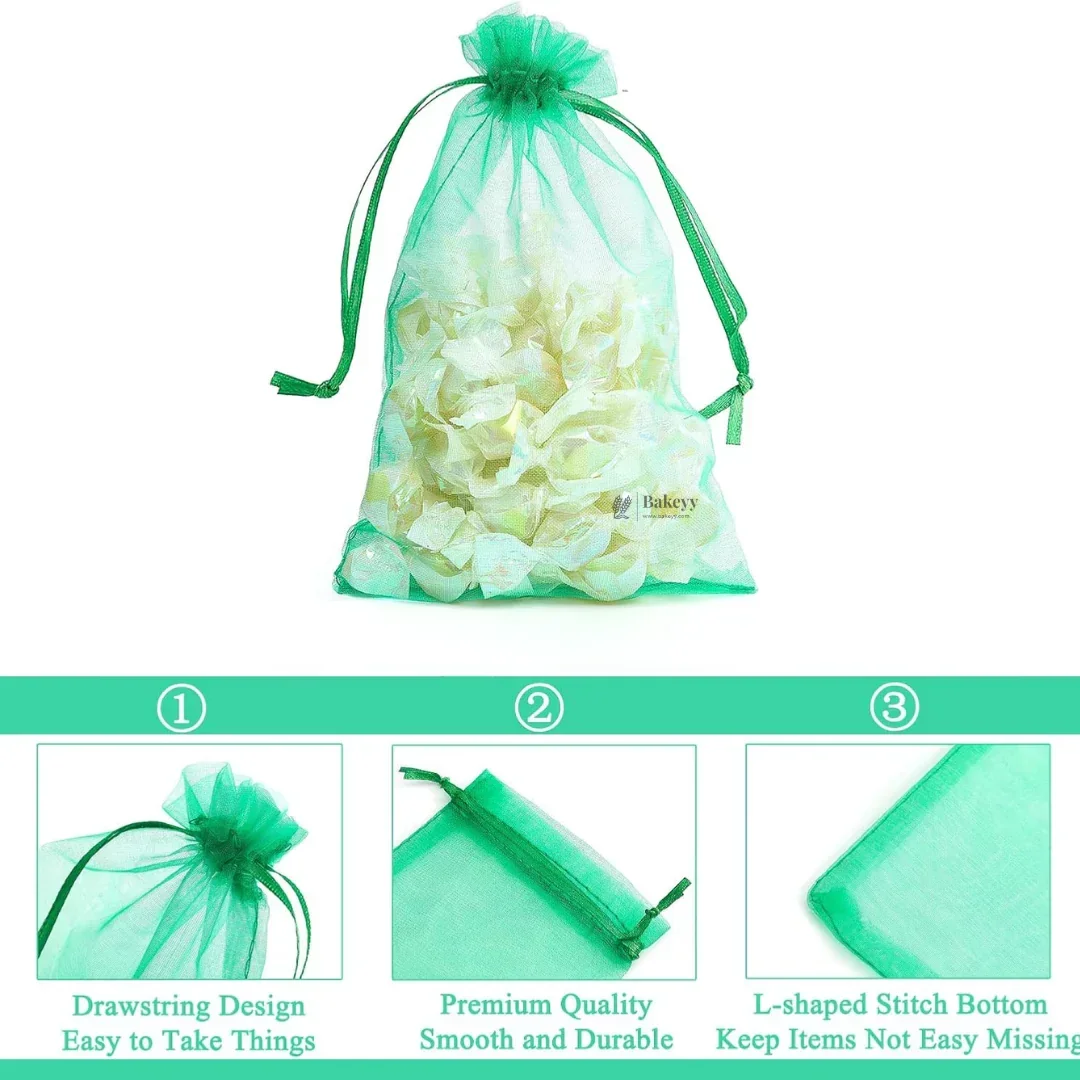 Organza Potli Bags | Drawstring Bags | Green Color - Image 4